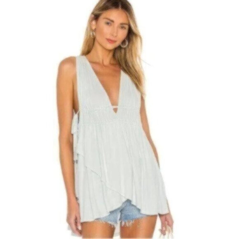 NWT Free People Baby Blue Sleeveless Tunic Boho Blouse Small